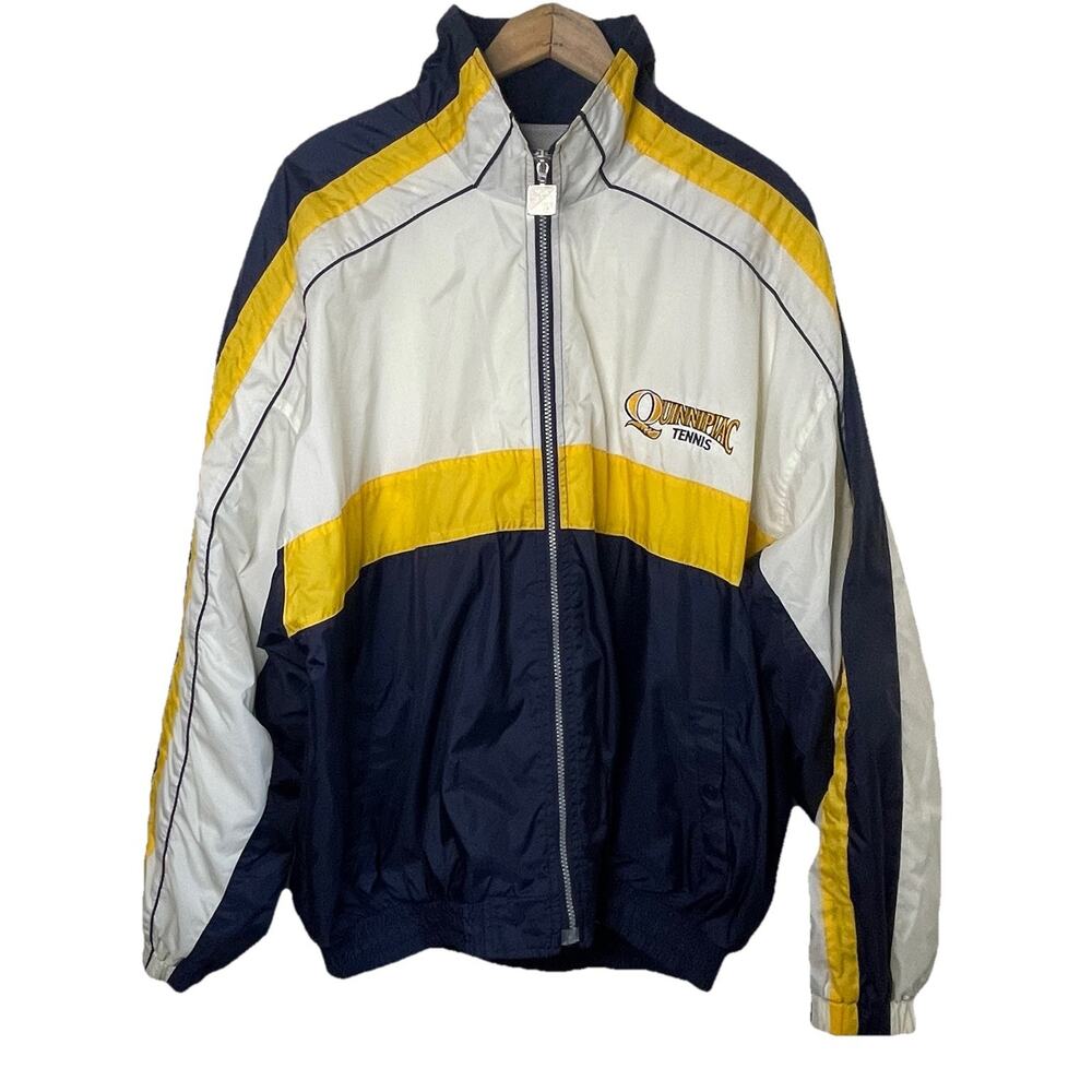 VTG 80s 90s Quinnipiac University Tennis Nylon Zip Up Jacket Men XL Academia Ivy